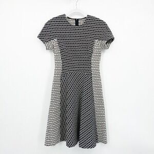 LELA ROSE Size 2 Black White Micro Check Flared A Line Dress